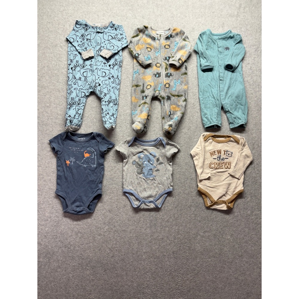 Baby Boys 3-6M Clothing Lot 6pc Carters Gerber Emporio Sleepers Bodysuits Animal